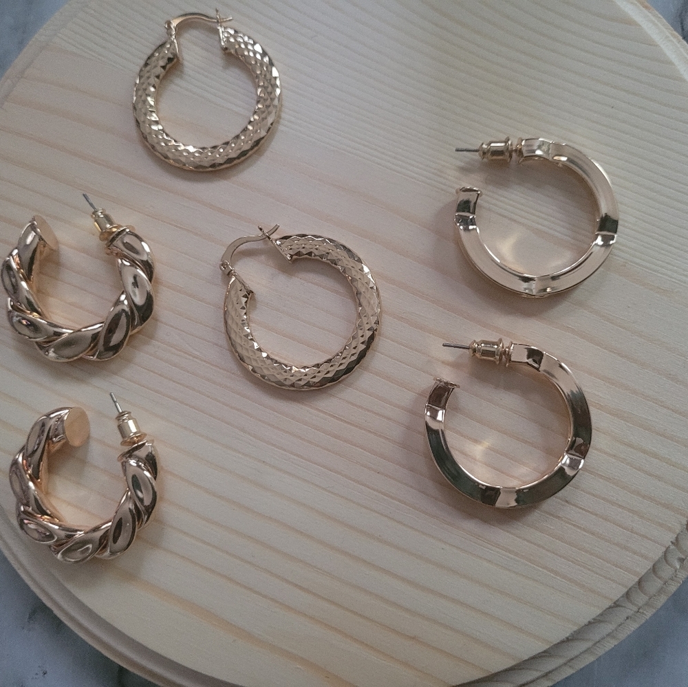 Set of Three pairs- Gold plated hooped earings